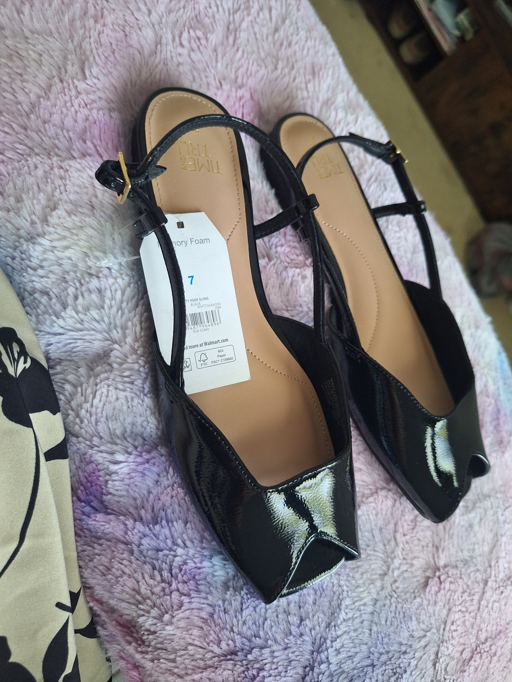Black Patent Slingback Flats with Memory Foam